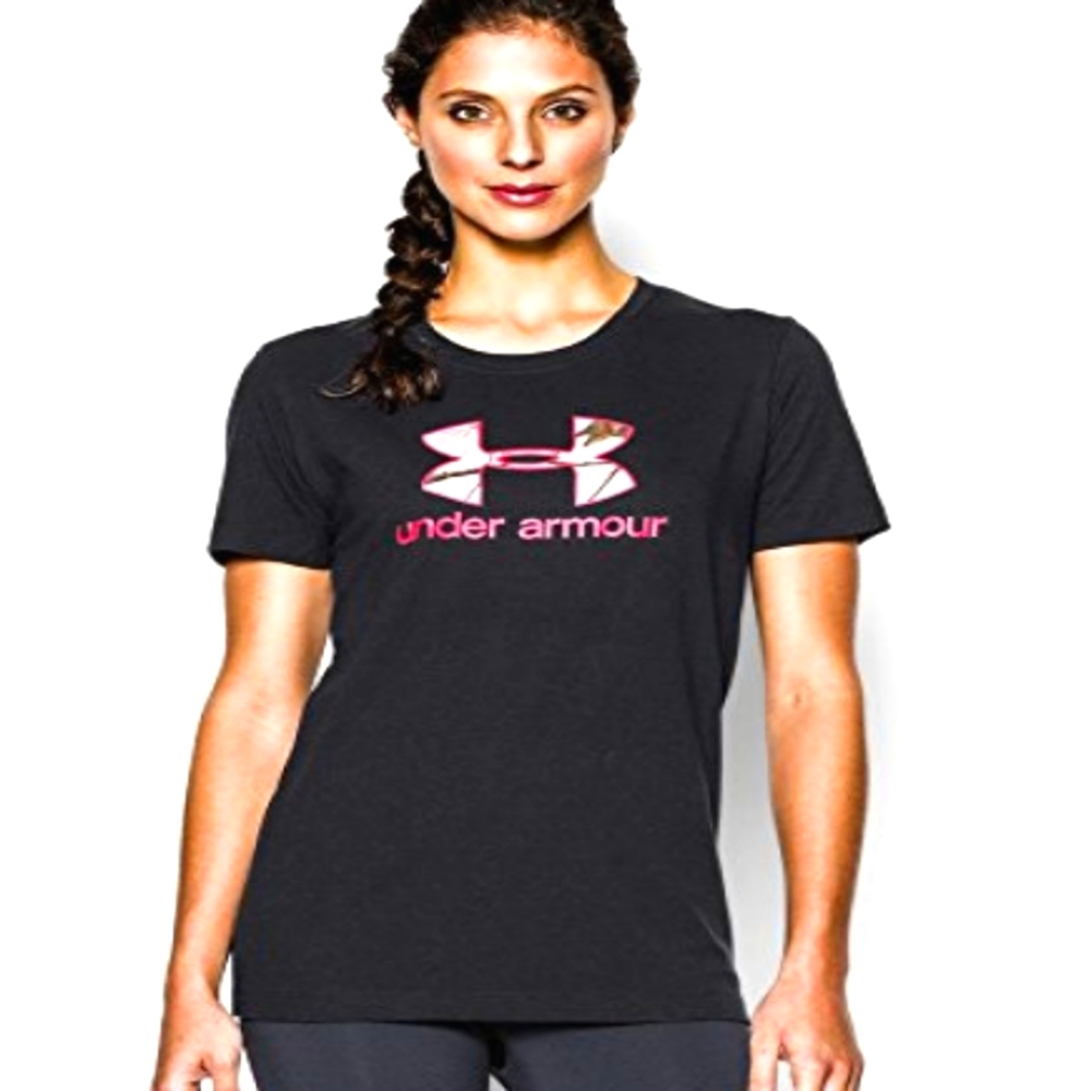 Black Under Armour Tee-Shirt with Pink Camo Logo